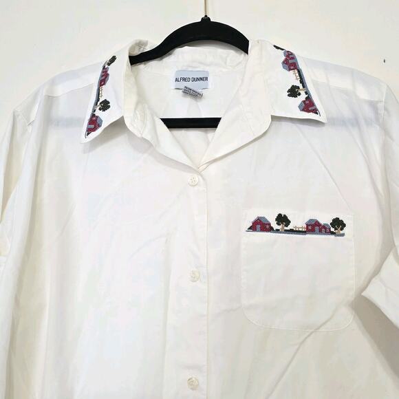 Vintage Embroidered Cottage Prairie White Button Up Top Womens 18W Boho Grandma - Picture 1 of 9